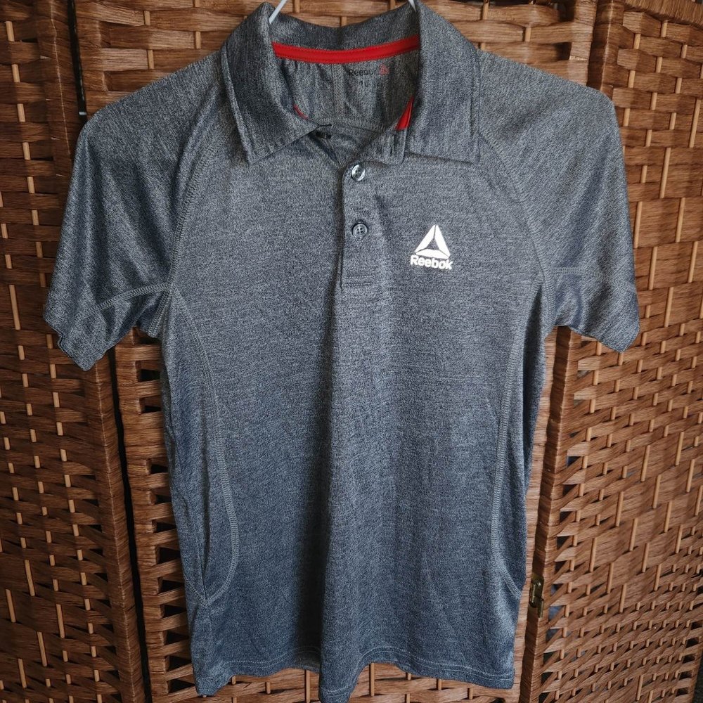 Reebok Tech Mesh Polo T-Shirt Boys Size 10-12 - Gray - Pre-loved